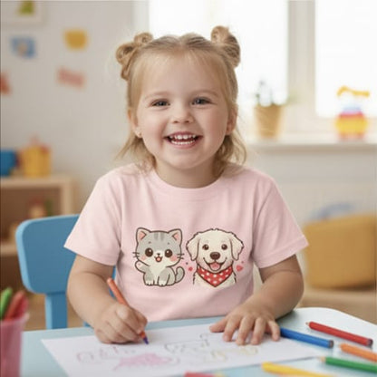Kids Cute Cat & Dog Graphic T-Shirt – Adorable Pet Friends Cotton Tee for Boys & Girls
