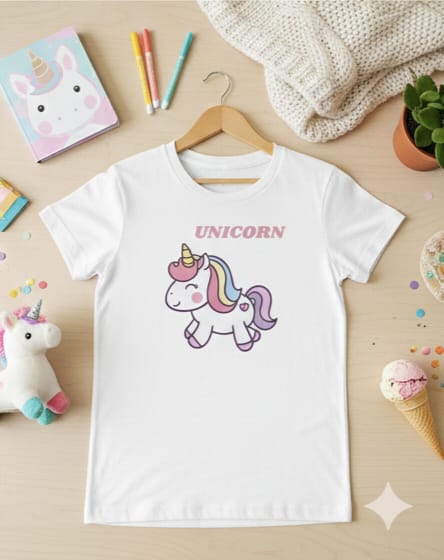 Kids Unicorn Graphic T-Shirt – Cute Rainbow Unicorn Cotton Tee for Girls