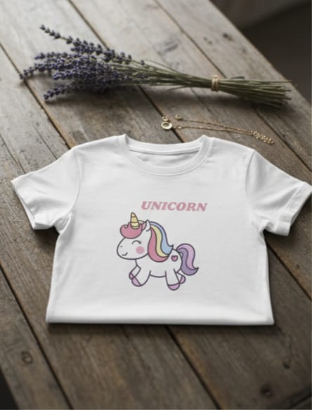 Kids Unicorn Graphic T-Shirt – Cute Rainbow Unicorn Cotton Tee for Girls
