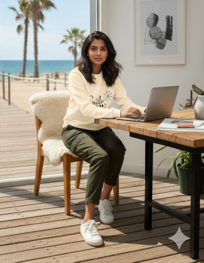 Smile Daisy Graphic Sweatshirt – Cozy Minimal Aesthetic Pullover