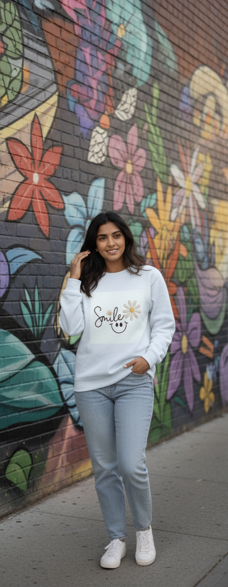 Smile Daisy Graphic Sweatshirt – Cozy Minimal Aesthetic Pullover