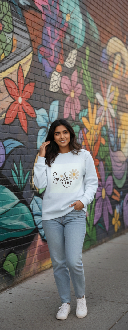 Smile Daisy Graphic Sweatshirt – Cozy Minimal Aesthetic Pullover