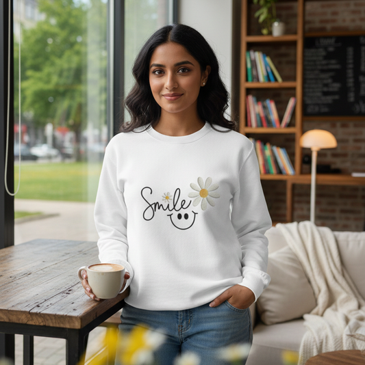 Smile Daisy Graphic Sweatshirt – Cozy Minimal Aesthetic Pullover